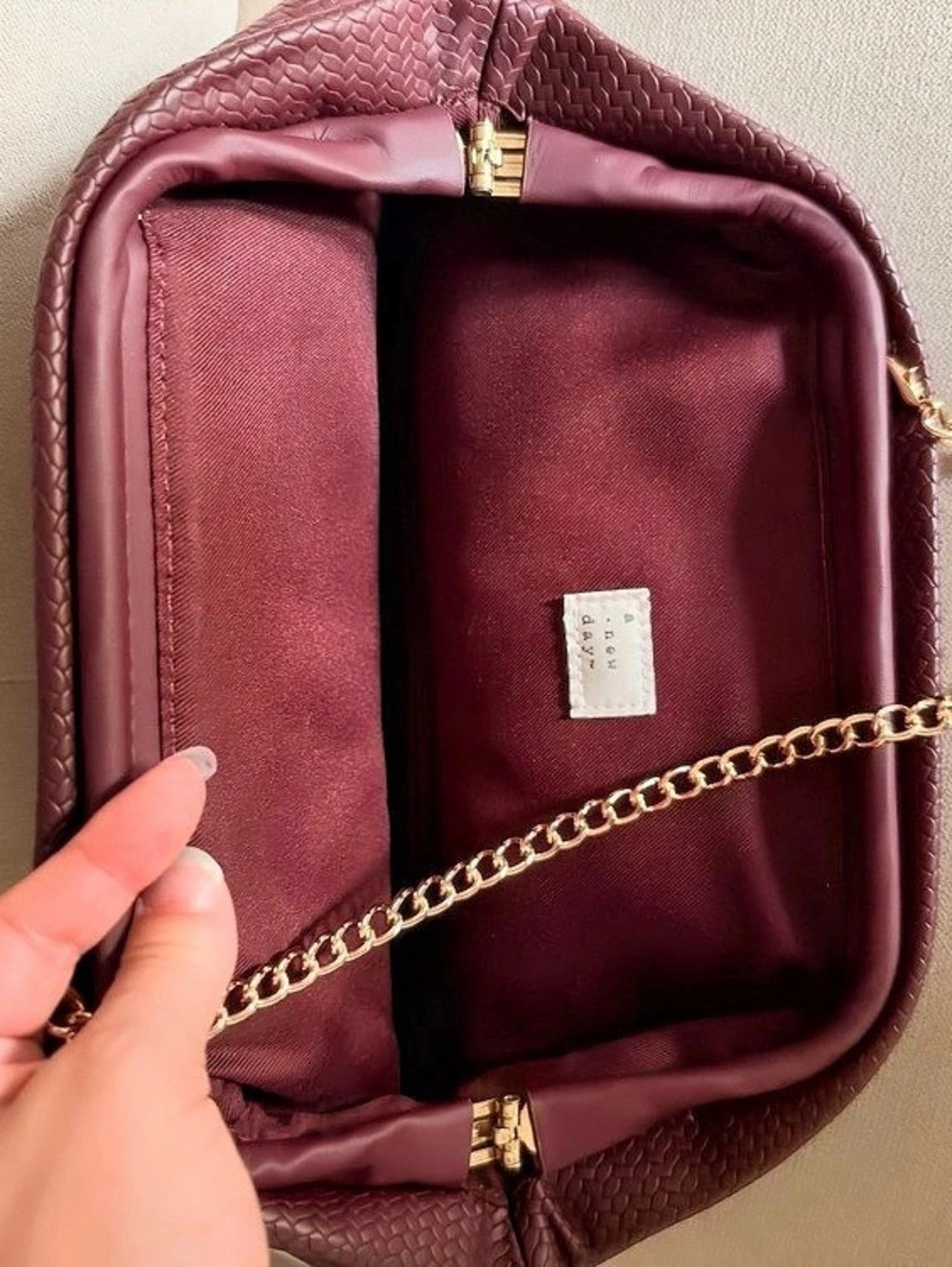 A New Day Woven Clutch Crossbody Bag Chain Shoulder Bag in burgundy Like New